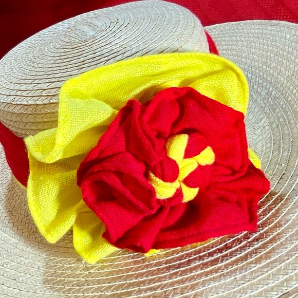 Ladies Summer 100% palm leaves hat, handcrafted, red yellow fantasy flower 53 main image 8